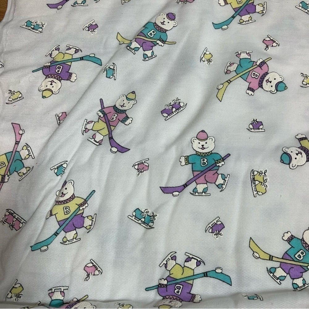 Vintage Pastel Ice Hockey Skating Material Bears Pink Blue Purple Fabric Craft